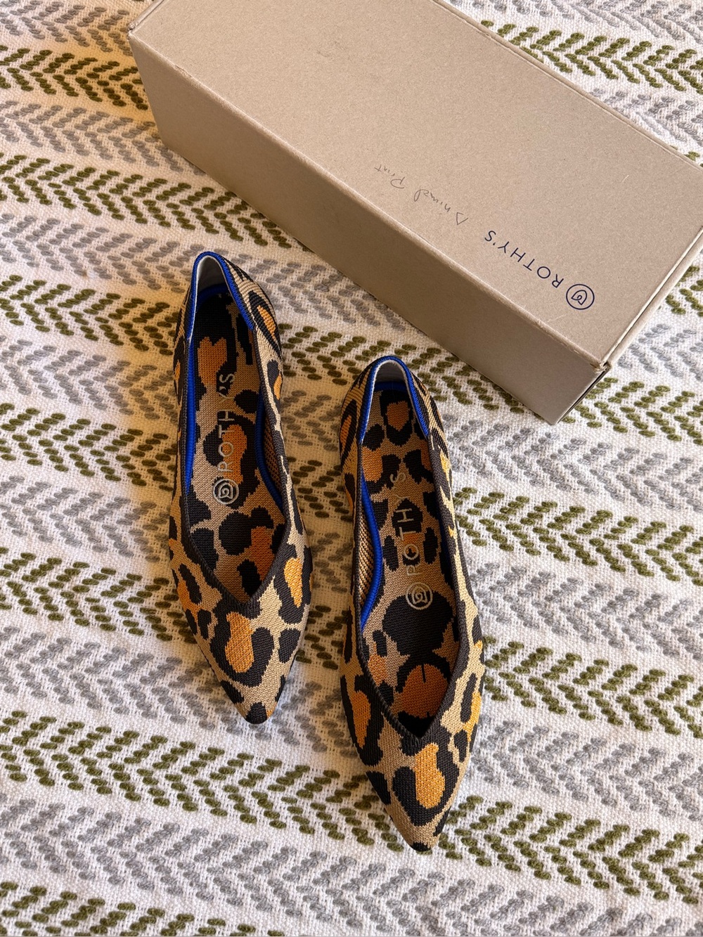 Rothy's Leopard Print Pointed Toe Flats in Black, Brown, Tan